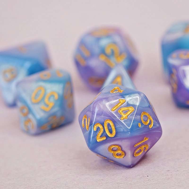 Sage's Stones - Purple/Blue Gold Ink Acrylic Polyhedral Dice Set image 2