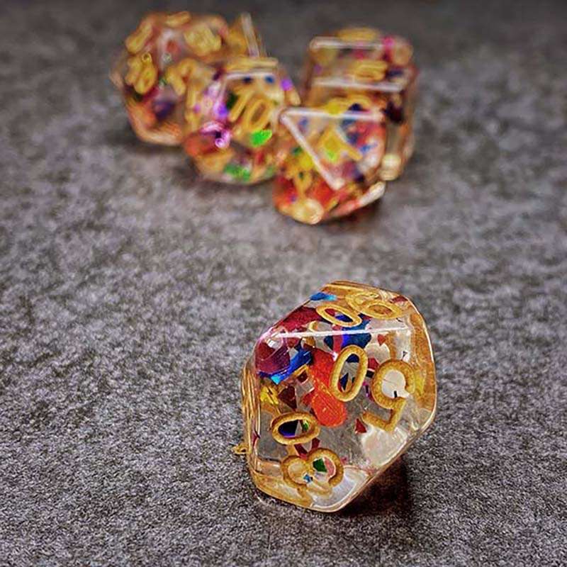 Sage's Cantrips - Transparent Rainbow Sparks Resin Polyhedral Dice Set image 4