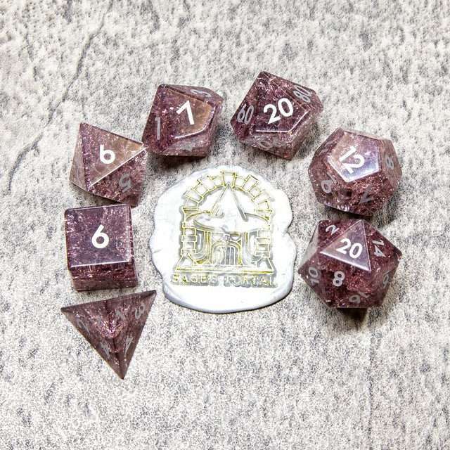 Sage's Kaleidoscopes Salmon Cracked Glass Gloss Finish Polyhedral Dice Set image 9