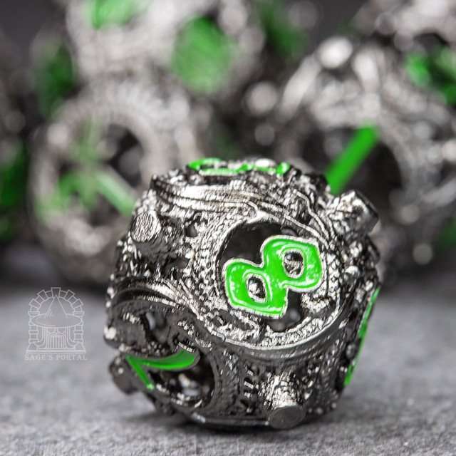 Sage’s Ouroboros Dusk Venom Hollow Metal Polyhedral Dice Set image 4