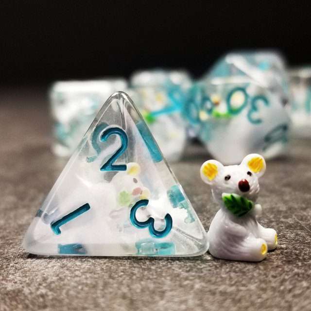 Sage's Familiars- Baby Koala Resin Polyhedral Dice Set image 8