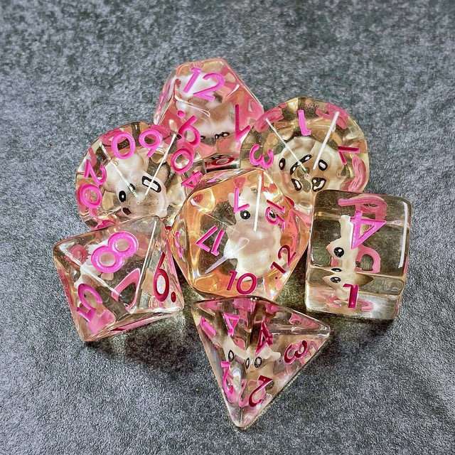 Sage's Familiars- Bunny Familiar Resin Pink Polyhedral Dice Set image 9