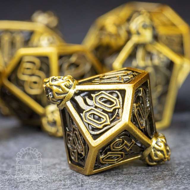 Sage’s Phoenix Lantern Hollow Metal Polyhedral Dice Set image 6