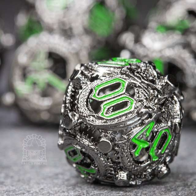 Sage’s Ouroboros Dusk Venom Hollow Metal Polyhedral Dice Set image 3