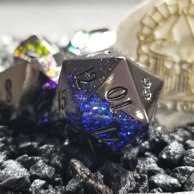 Sage's Rift Stones - Gloss Black/Rainbow Metal Polyhedral Dice Set image 11
