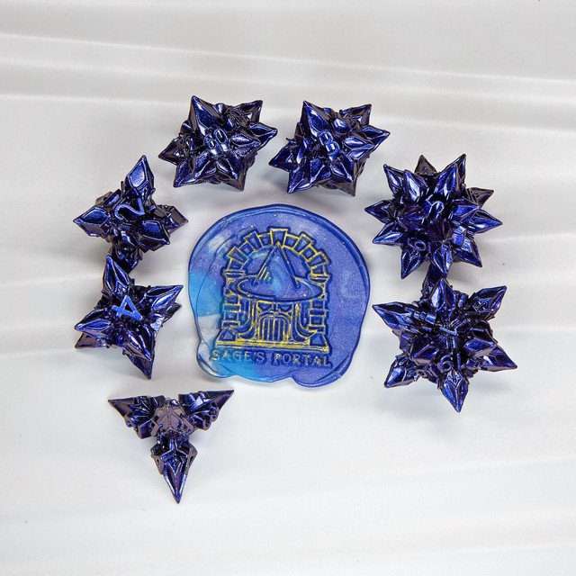 Sage's Deadly Blossoms Blue/Purple Metal Polyhedral Dice Set image 8