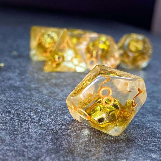 Sage's Familiars - Golden Skull Familiar Resin Polyhedral Dice Set image 35