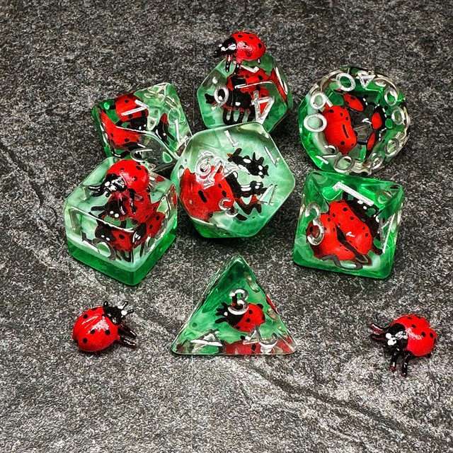 Sage's Red Baby Ladybug Familiar Resin Polyhedral Dice Set image 8