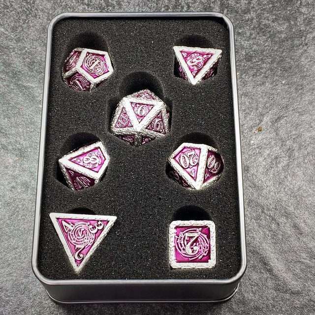 Sage's Anthems - Pearl Silver and Purple Metal Polyhedral Dice Set image 28