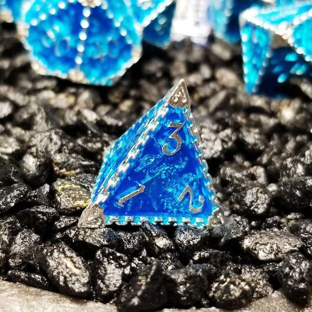 Sage's Dragonstones - Mystic Wyvern Sapphire and Silver Metal Polyhedral Dice Set image 12