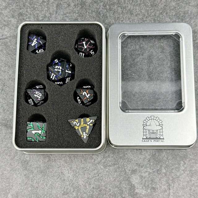Sage's Warp Stones Matte Black Galaxy Metal Polyhedral Dice Set image 9
