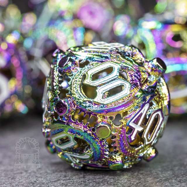 Sage’s Ouroboros Rainbow Hollow Metal Polyhedral Dice Set image 3