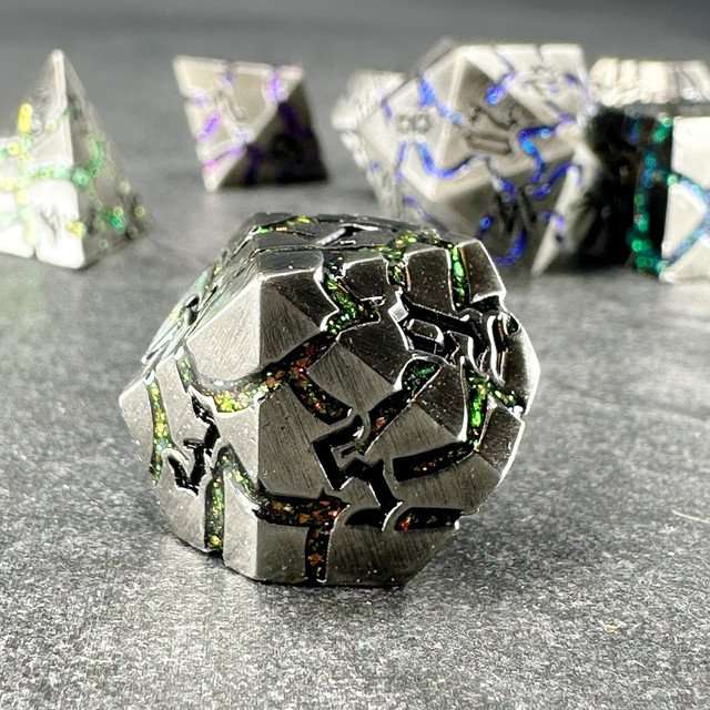 Sage's Warp Stones Antique Silver Galaxy Metal Polyhedral Dice Set image 7
