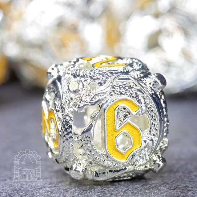 Sage’s Ouroboros Radiant Silver Hollow Metal Polyhedral Dice Set image 6
