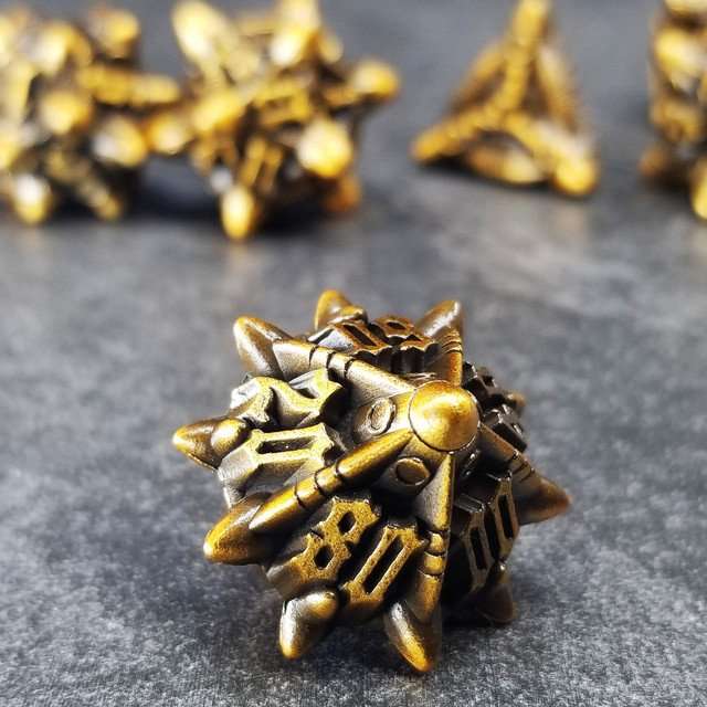 Sage’s Starships Antique Gold Metal Polyhedral Dice Set image 2