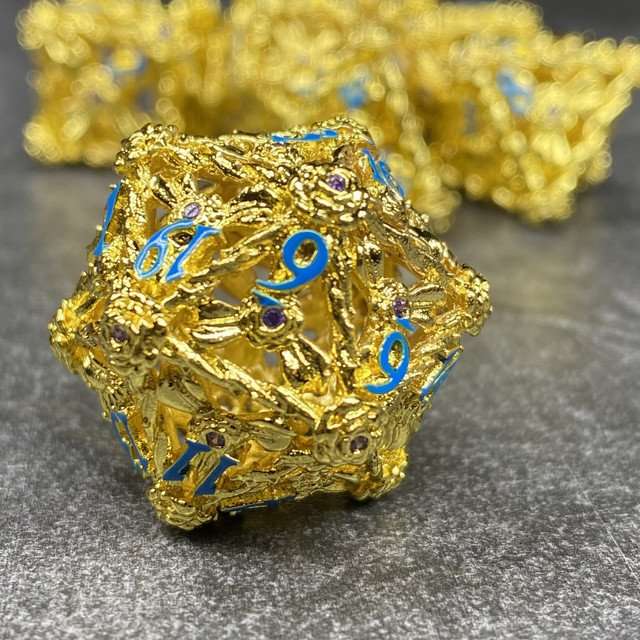Sage's Gilded Rose Hollow Metal Polyhedral Dice Set image 13