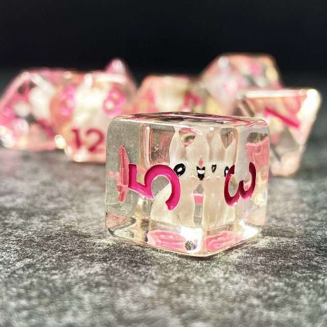 Sage's Familiars- Bunny Familiar Resin Pink Polyhedral Dice Set image 13