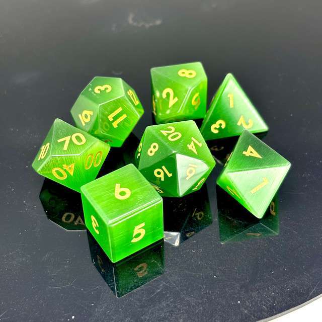 Sage's Treasures - Gemstone Green Cat's Eye Polyhedral Dice Set image 9