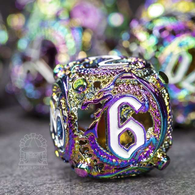 Sage’s Ouroboros Rainbow Hollow Metal Polyhedral Dice Set image 5