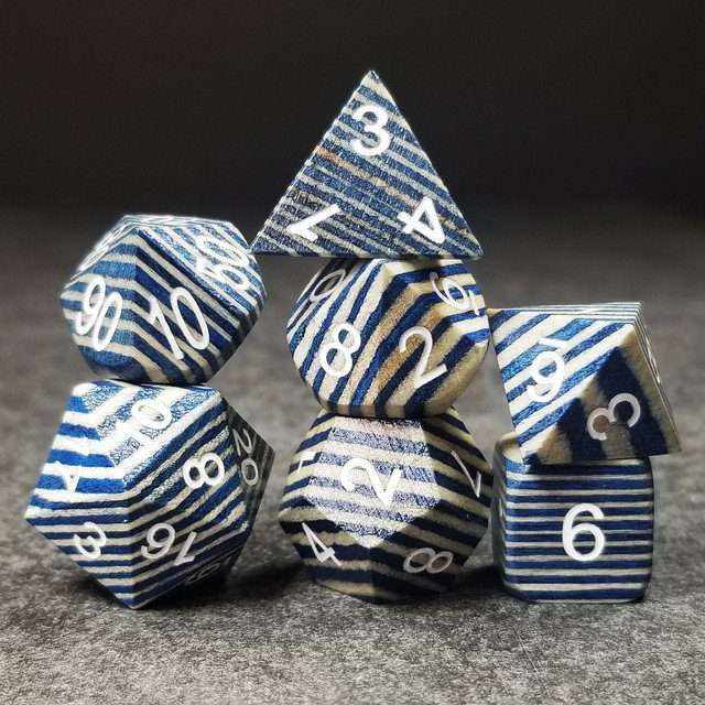 Sage’s Trees - Blue/White Technical Wood White Ink Polyhedral Dice Set image 8