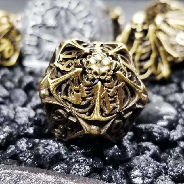 Sage's Macabre Bone Trinket Bronze Hollow Metal Polyhedral Dice Set image 1