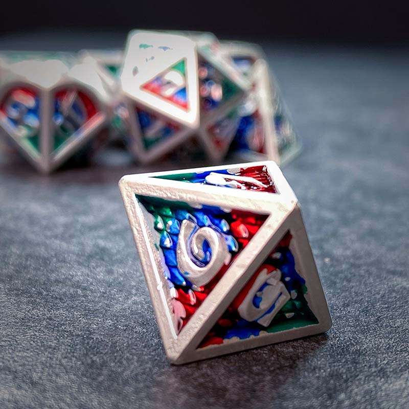 Sage's Dragonstones - Pearl Silver Chromatic Scales Metal Polyhedral Dice Set image 7