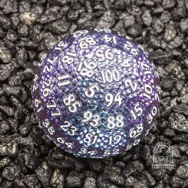 Sage’s Dragon Egg Purple/Teal d100 Metal Dice image 6