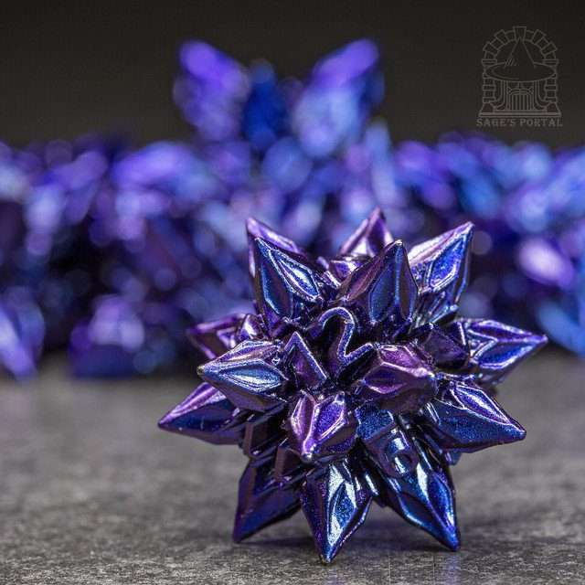 Sage's Deadly Blossoms Blue/Purple Metal Polyhedral Dice Set image 2