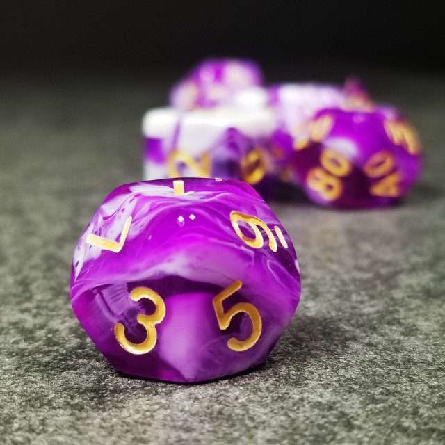 Sage's Stones - Purple/White Gold Ink Acrylic Polyhedral Dice Set image 9