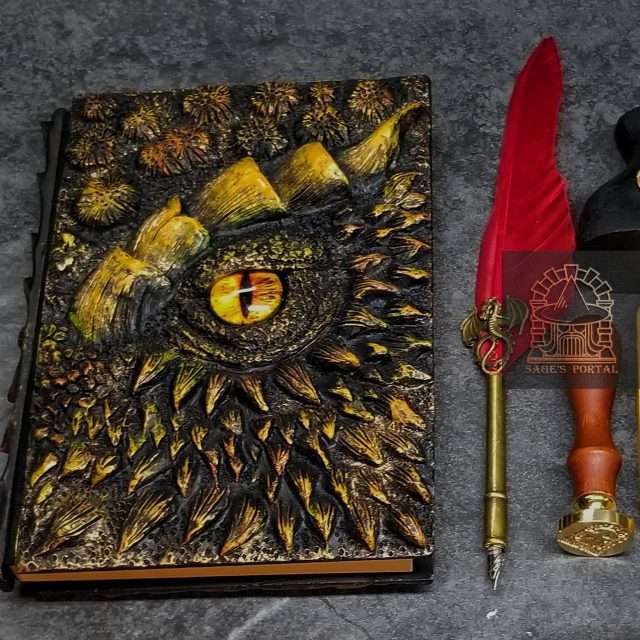 Eye of the Gold Dragon Notebook Gift Set | Handmade Notebook for TTRPG, Sketchbook, Diary image 3