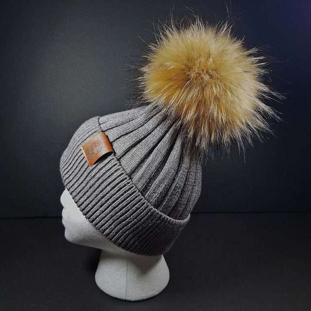 Sage’s Cap – Gray Wool Beanie with Raccoon Pompom image 3