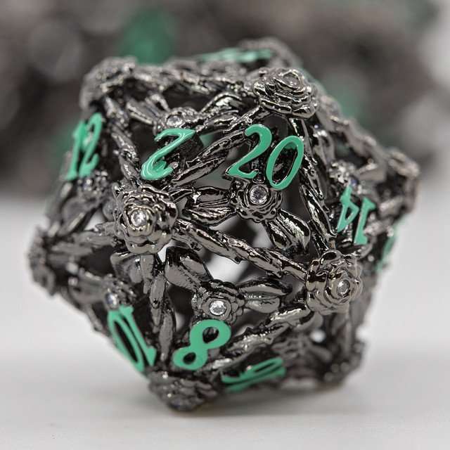 Sage's Tarnished Rose Hollow Metal Polyhedral Dice Set image 2