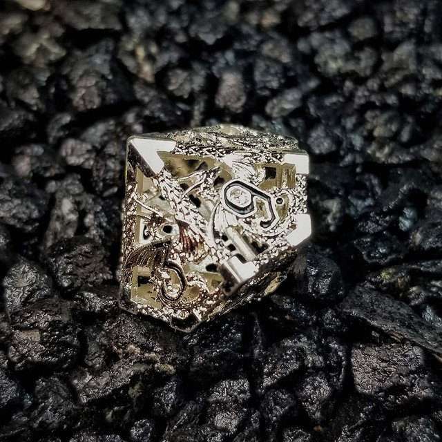 Sage's Dragonstones - Silver Noble Dragon Hollow Metal Polyhedral Dice Set image 26