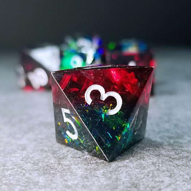 Sage's Enchanted Crystals Red/Green Holo Foil Silver Ink Sharp Edge Resin Polyhedral Dice Set image 8