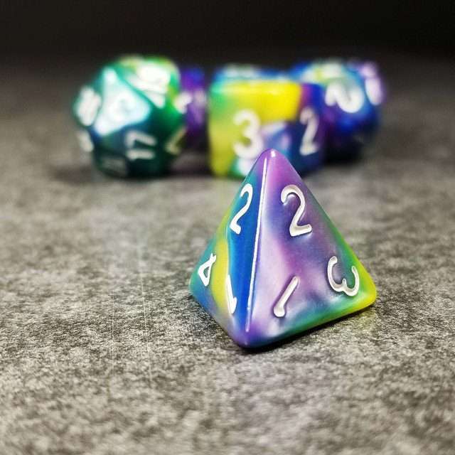Sage's Stones - Purp/Blue/Green/Yellow Acrylic Polyhedral Dice Set image 1