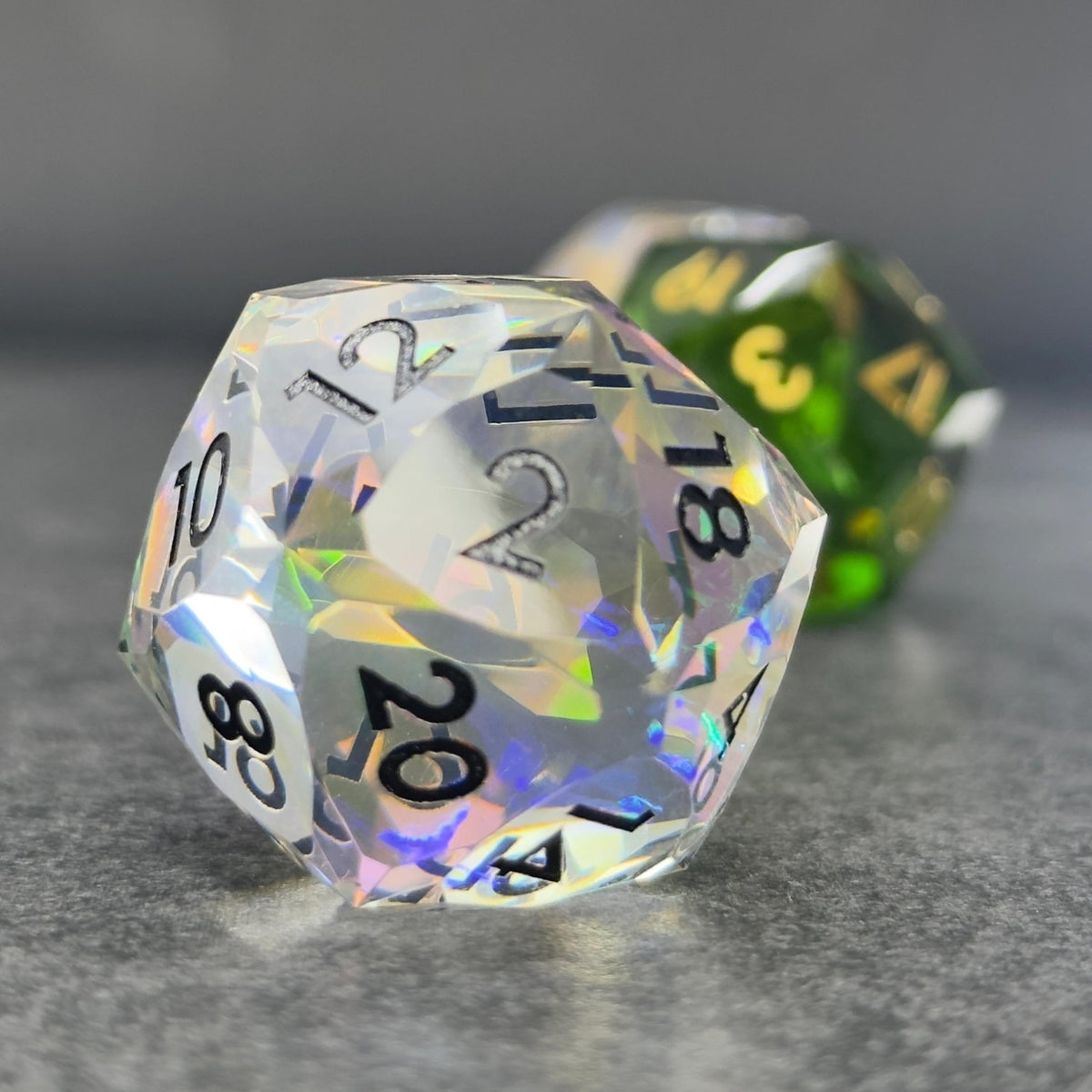 DND Faceted Resin 30mm D20 | Sage’s Faceted Crystals | Gem Cut Sharp Edge Dice - Sage's PortalSharp Edge Resin Dice Set
