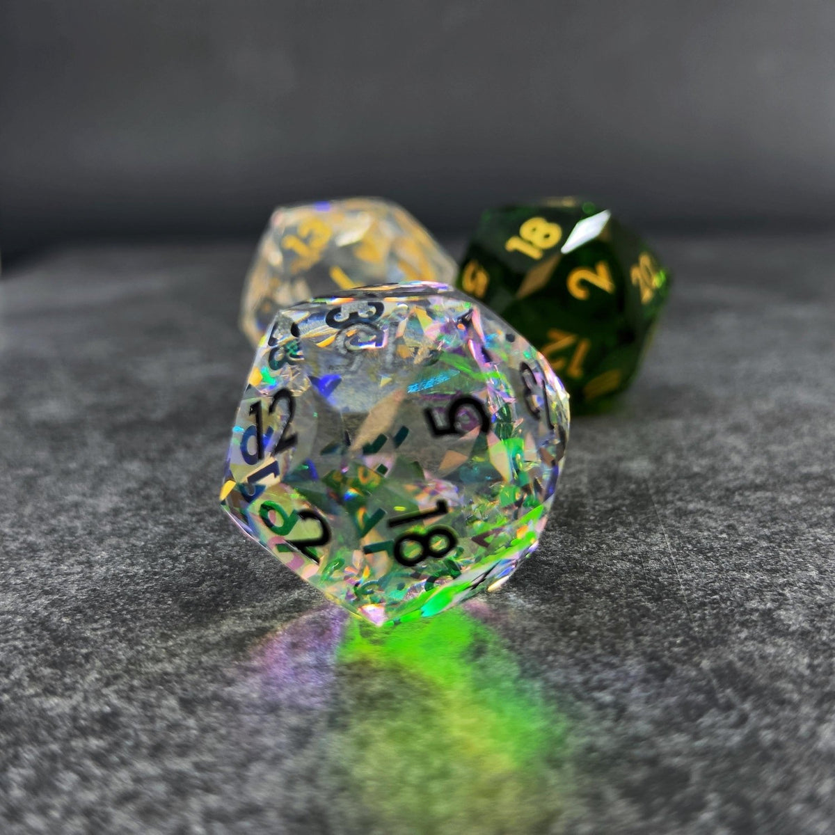 DND Faceted Resin 30mm D20 | Sage’s Faceted Crystals | Gem Cut Sharp Edge Dice - Sage's PortalSharp Edge Resin Dice Set