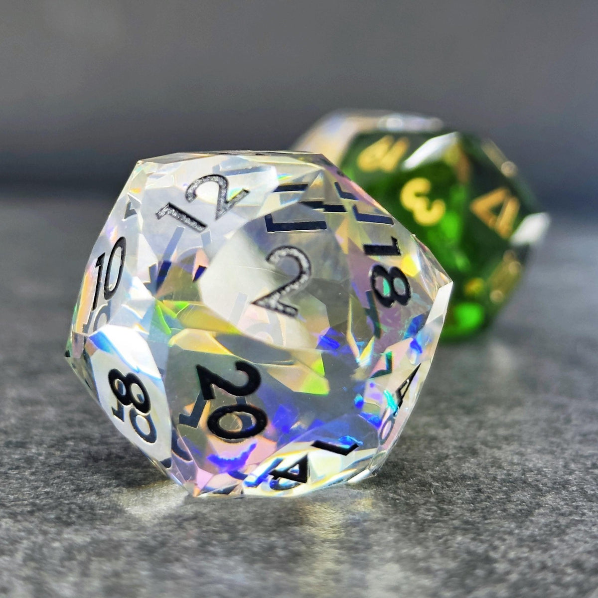 DND Faceted Resin 30mm D20 | Sage’s Faceted Crystals | Gem Cut Sharp Edge Dice - Sage's PortalSharp Edge Resin Dice Set