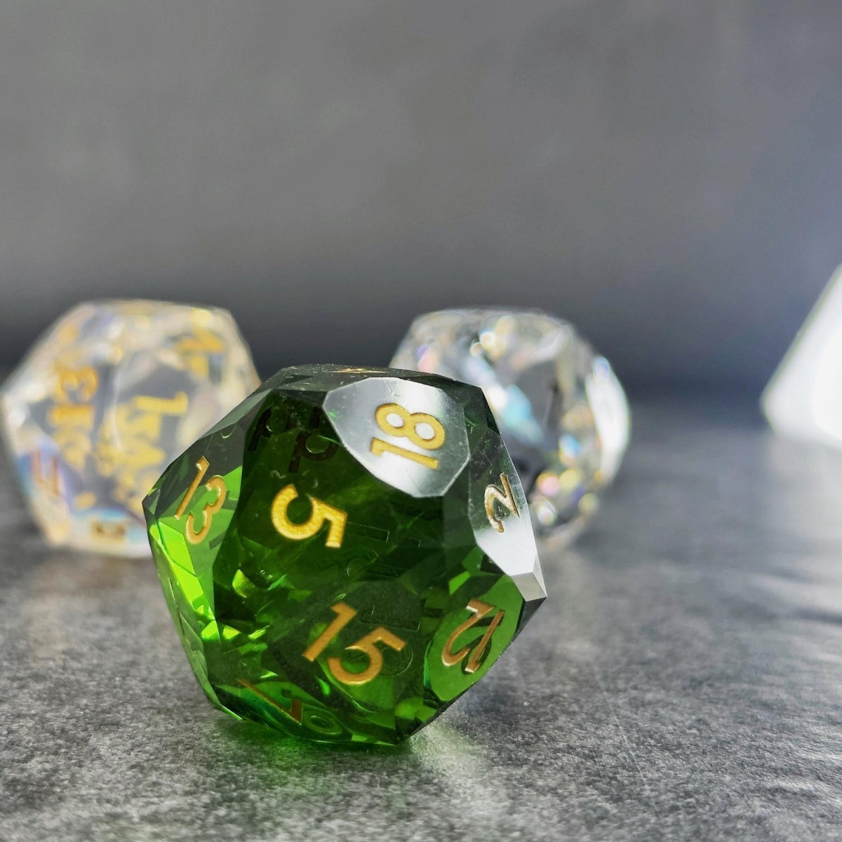 DND Faceted Resin 30mm D20 | Sage’s Faceted Crystals | Gem Cut Sharp Edge Dice - Sage's PortalSharp Edge Resin Dice Set