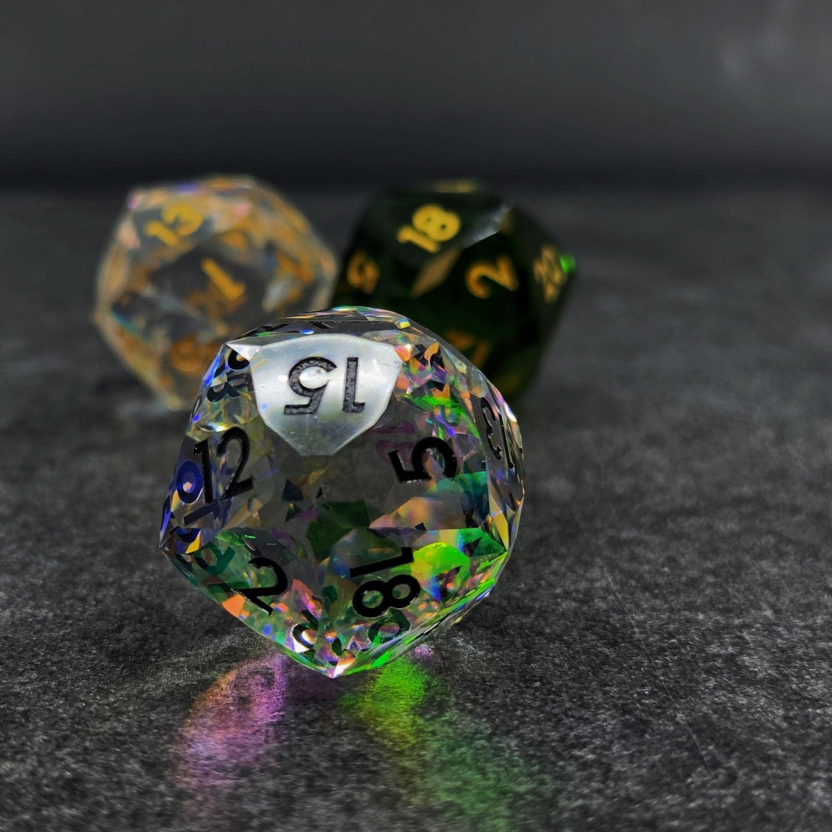 DND Faceted Resin 30mm D20 | Sage’s Faceted Crystals | Gem Cut Sharp Edge Dice - Sage's PortalSharp Edge Resin Dice Set