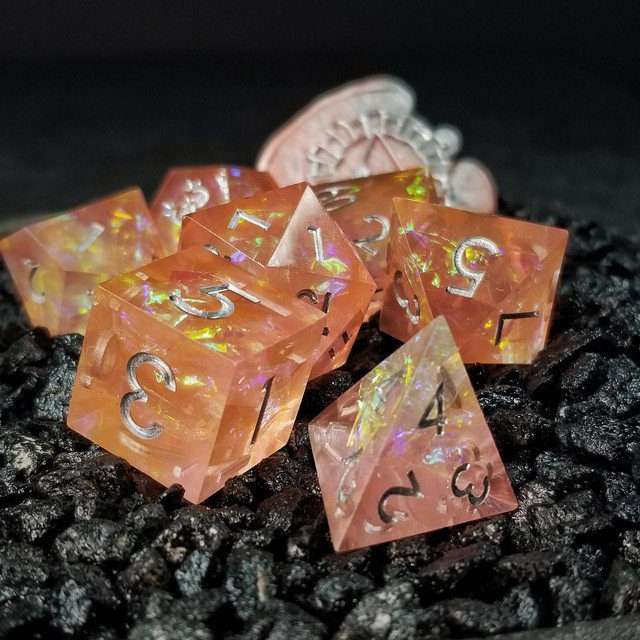 Sage's Enchanted Crystals Pink/Peach Silver Ink Sharp Edge Resin Dice Set image 10