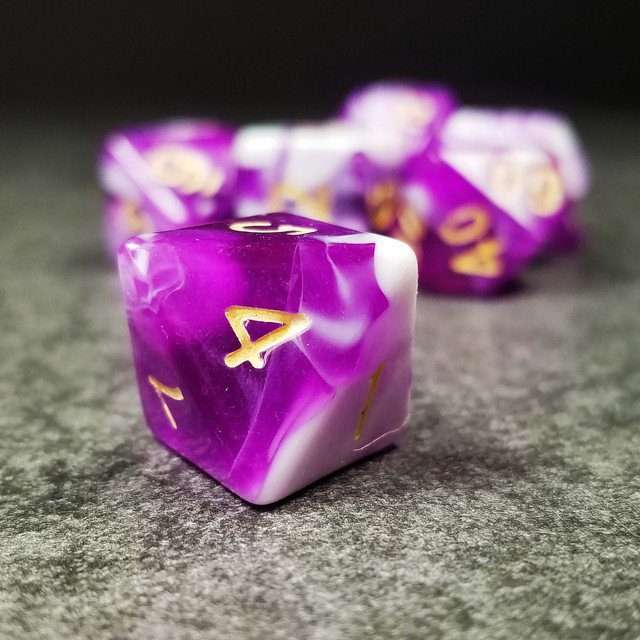 Sage's Stones - Purple/White Gold Ink Acrylic Polyhedral Dice Set image 10