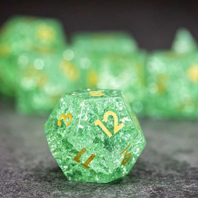 Sage's Kaleidoscopes Green Cracked Glass Gloss Finish Polyhedral Dice Set image 2