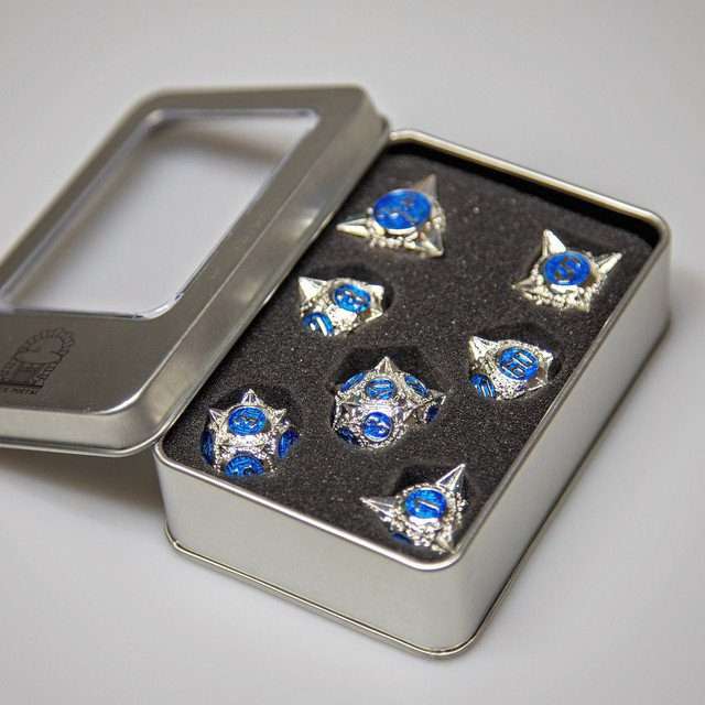 Sage's Enchanted Morningstars - Silver/Blue Metal Polyhedral Dice Set image 9