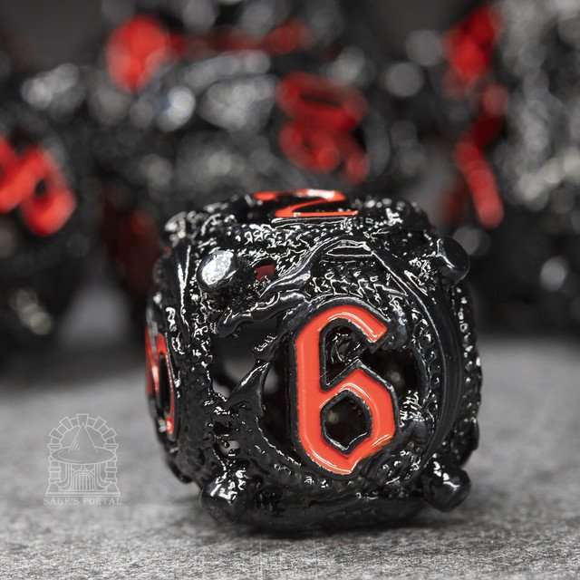 Sage’s Ouroboros Crimson Midnight Hollow Metal Polyhedral Dice Set image 7