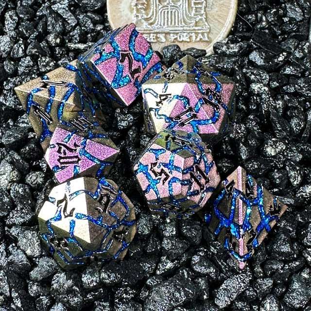 Sage's Warp Stones Blue Ring Nebula Metal Polyhedral Dice Set image 1