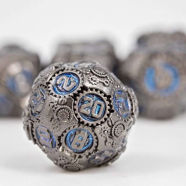 Sage's Artificer's Core Cerulean Essence Metal Polyhedral Dice Set image 2