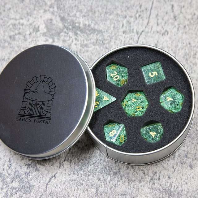 Sage's Kaleidoscopes Green Cracked Glass Gloss Finish Polyhedral Dice Set image 11