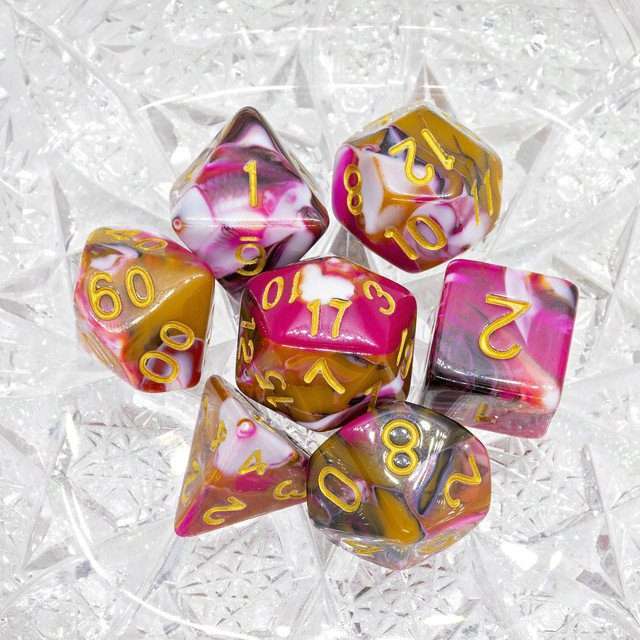 Sage's Stones - Red/Brown/White/Black Gold Ink Acrylic Polyhedral Dice Set image 5