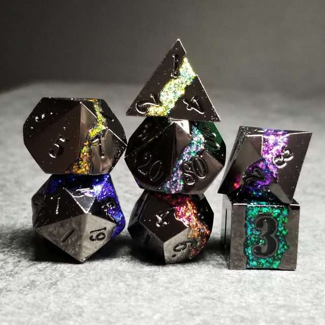 Sage's Rift Stones - Gloss Black/Rainbow Metal Polyhedral Dice Set image 9